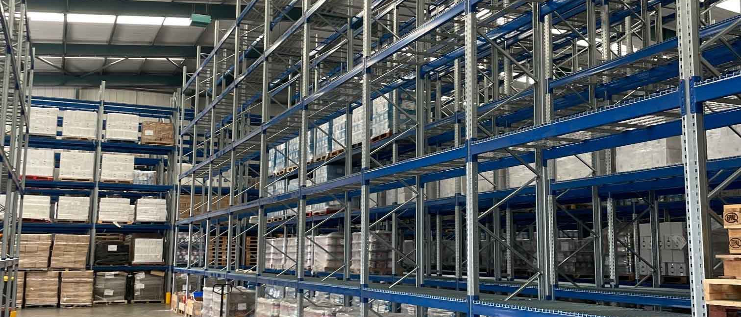 allet racking with blue beams